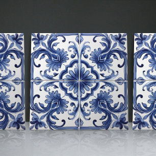 Azulejo Navy Iberian Lisbon Architectural Motif Ceramic Tile