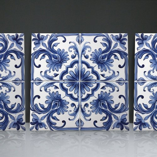 Azulejo Navy Iberian Lisbon Architectural Motif Ceramic Tile