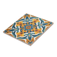 Azulejo orange and green mosaic vintage bulk