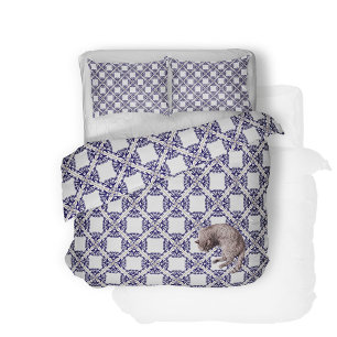 Azulejo ornament blue tiles, simply geometry duvet cover
