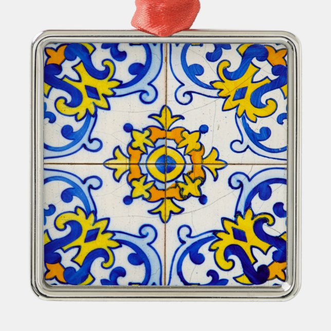 Azulejo Panel Tiles Metal Ornament (Front)