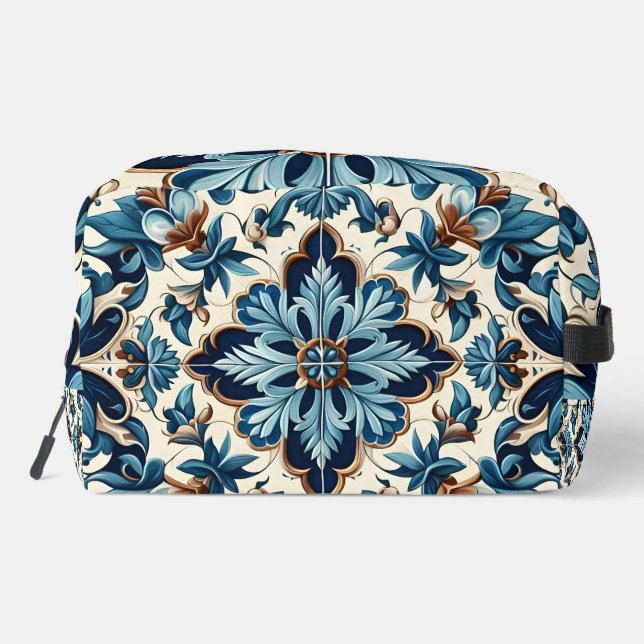 Azulejo Porcelain Blue Tile Mediterranean Pattern Dopp Kit (Back)