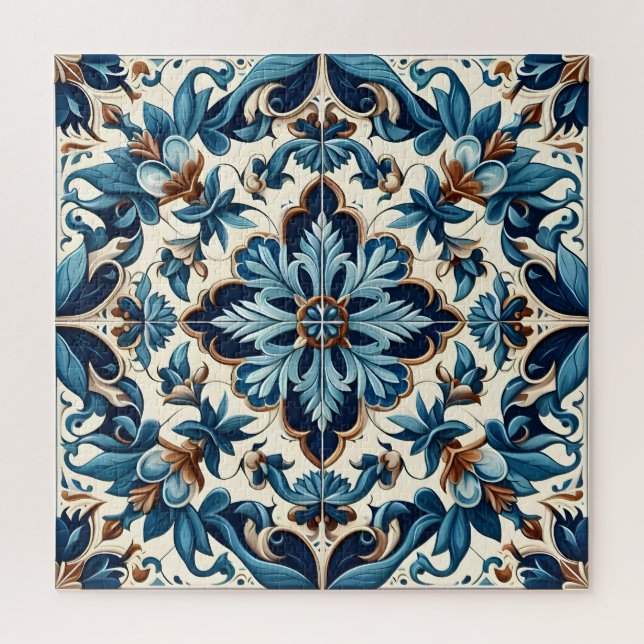 Azulejo Porcelain Blue Tile Mediterranean Pattern Jigsaw Puzzle (Vertical)