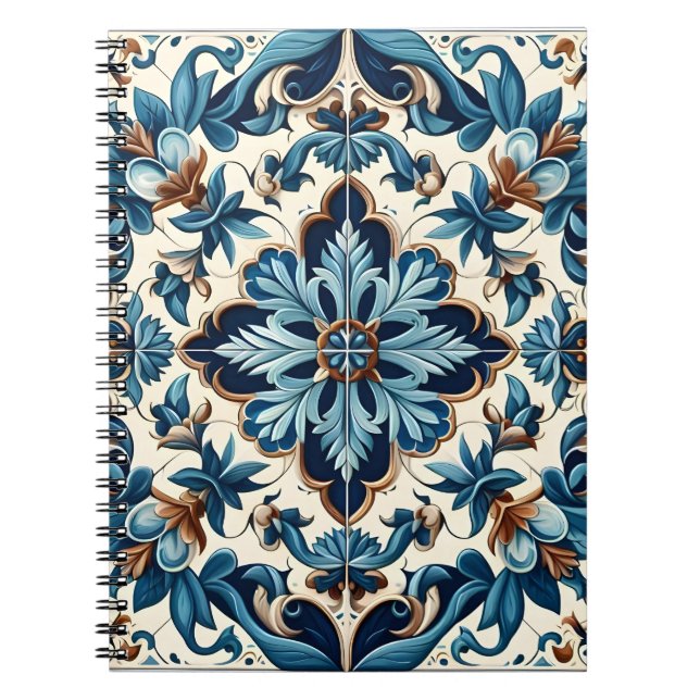 Azulejo Porcelain Blue Tile Mediterranean Pattern Notebook (Front)