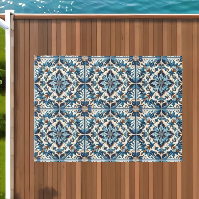 Azulejo Porcelain Blue Tile Mediterranean Pattern Outdoor Rug (Insitu (Outdoor 1))