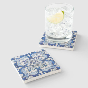 Azulejo Portuguese Floral Pattern Stone Coaster