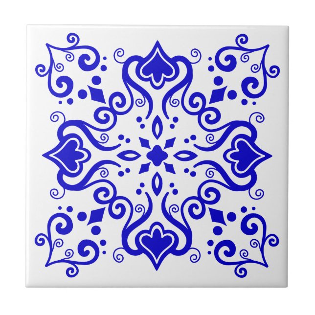 Azulejo Portuguese Mediterranean Blue White A01 Ceramic Tile (Front)