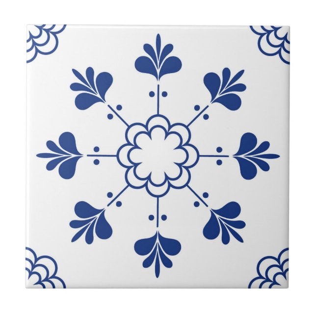 Azulejo Portuguese Mediterranean Blue White  Ceramic Tile (Front)