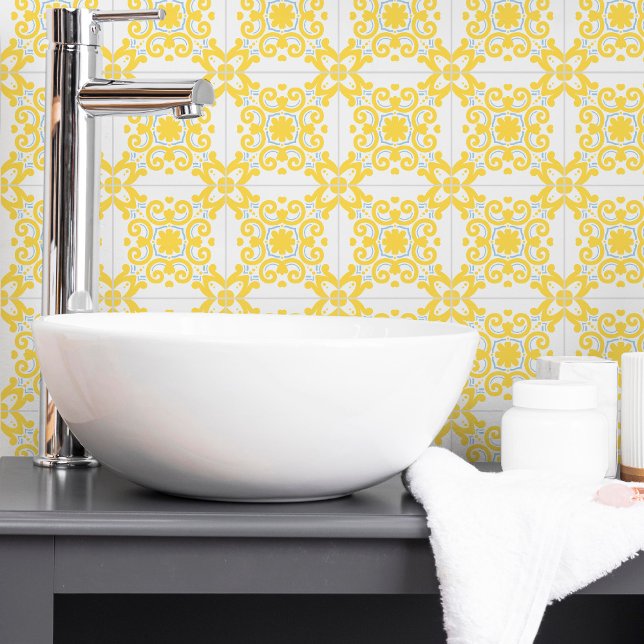 Azulejo Portuguese Mediterranean Yellow Blue 1 Ceramic Tile (Creator Uploaded)