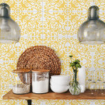 Azulejo Portuguese Mediterranean Yellow White 3 Ceramic Tile<br><div class="desc">This ceramic tile is perfect for interior design or backsplash. The tile features a Portuguese Mediterranean style pattern in warm yellow and white color,  perfect for any space. Use it as an accent piece in your kitchen,  bathroom or living room. Available in two sizes. Cover photo credit: Uliana Kopanytsia</div>