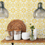 Azulejo Portuguese Mediterranean Yellow White 4 Ceramic Tile<br><div class="desc">This ceramic tile is perfect for interior design or backsplash. The tile features a Portuguese Mediterranean style pattern in warm yellow and white color, perfect for any space. Use it as an accent piece in your kitchen, bathroom or living room. Available in two sizes 4.25 x 4.25 and 6 x...</div>