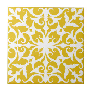  Azulejo Portuguese Mediterranean Yellow&White Ceramic Tile