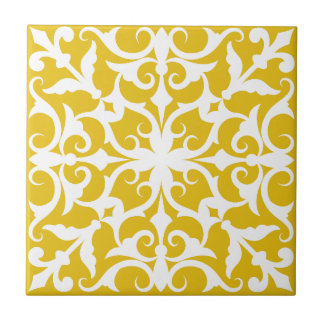  Azulejo Portuguese Mediterranean Yellow&White Ceramic Tile