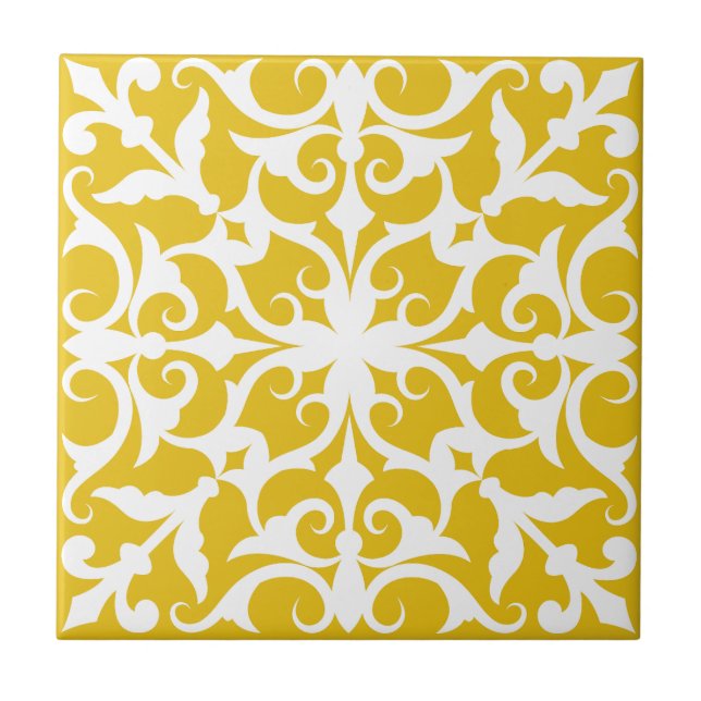  Azulejo Portuguese Mediterranean Yellow&White Ceramic Tile (Front)