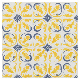 Azulejo Portuguese Mediterranean Yellow & White Fabric