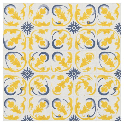 Azulejo Portuguese Mediterranean Yellow & White Fabric