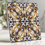 Azulejo Portuguese Spanish Tile Cobalt Blue Gold<br><div class="desc">Bring the timeless beauty of traditional Azulejo tilework to your home with this stunning ceramic tile. The design features a symmetrical, stylized floral pattern in cobalt blue and white against a metallic gold background, creating a rich and elegant look. This tile is perfect for adding a touch of Iberian charm...</div>