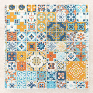 Azulejo Portuguese Tiles: Multicolor Vintage Glass Coaster