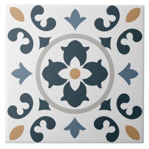 Azulejo Spanish Mediterranean blue white brown   Ceramic Tile