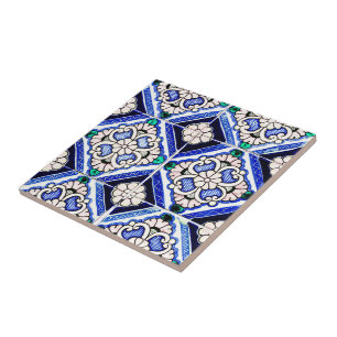 Azulejo Spanish Pattern Tiles Navy Blue White