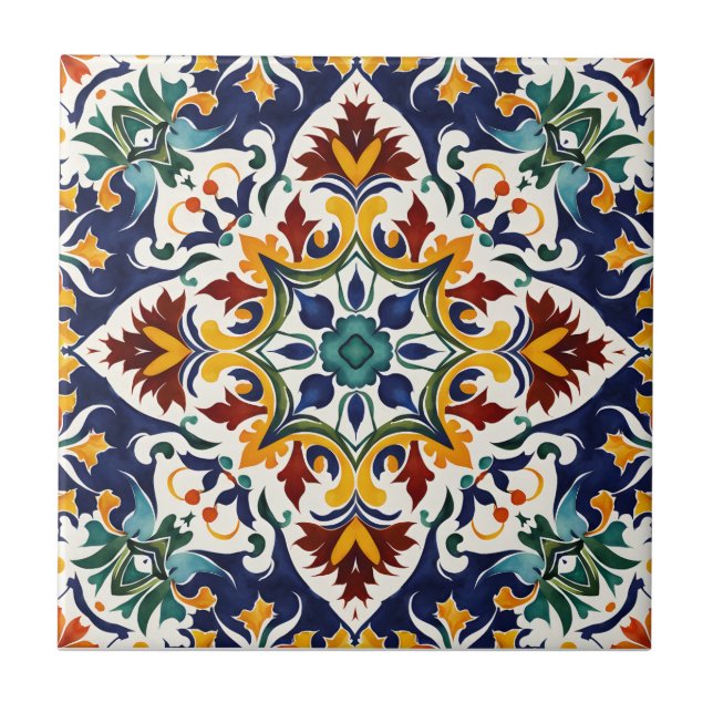 Azulejo Talavera blue Mediterranean wedding favors Ceramic Tile (Front)