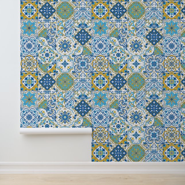 Azulejo tiles in blue and yellow wallpaper  (Application)