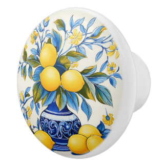 💙💛 Azulejos Amalfi Lemons Ceramic Knob