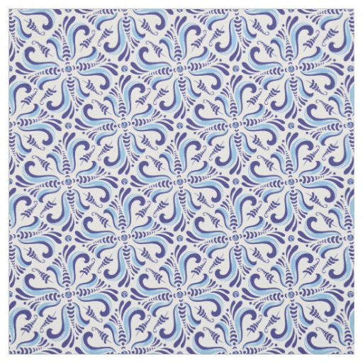 Azulejos Blue Floral Pattern Fabric