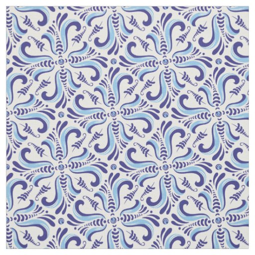 Azulejos Blue Floral Pattern Fabric