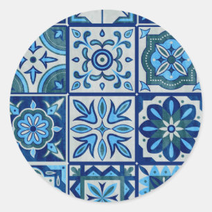 Azulejos Blue Portugal Pattern Classic Round Sticker