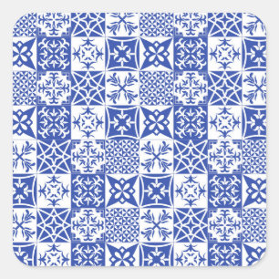 Azulejos blue Portuguese tiles, Lisbon tile Square Sticker