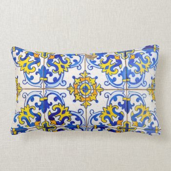 Azulejos Ceramic Portuguese Mosaic Lumbar Pillow by wheresmymojo at Zazzle