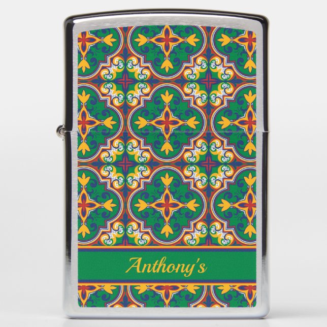 💛🧡💚 Azulejos, decorative pattern from Lisbon Zippo Lighter (Front)