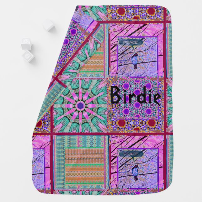 Azulejos Geometric Tiles with Bird of Peace Baby Blanket (In Situ)