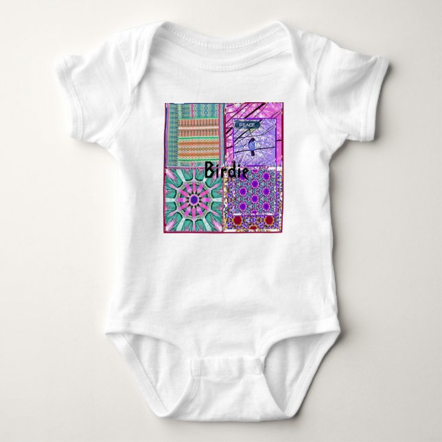 Azulejos Geometric Tiles with Bird of Peace Baby Bodysuit (Front)
