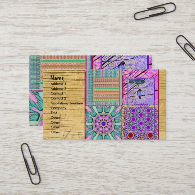 Azulejos Geometric Tiles with Bird of Peace Business Card (Front/Back In Situ)