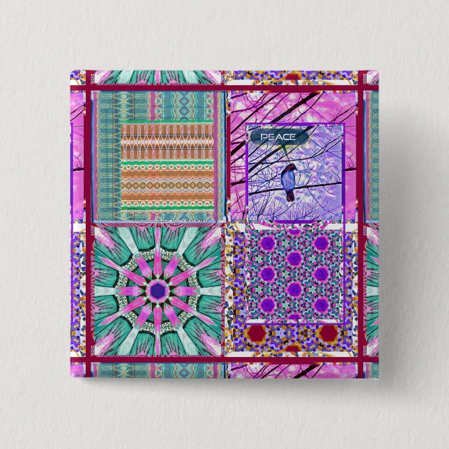 Azulejos Geometric Tiles with Bird of Peace Button (Front)