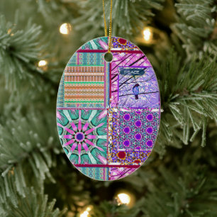 Azulejos Geometric Tiles with Bird of Peace Ceramic Ornament