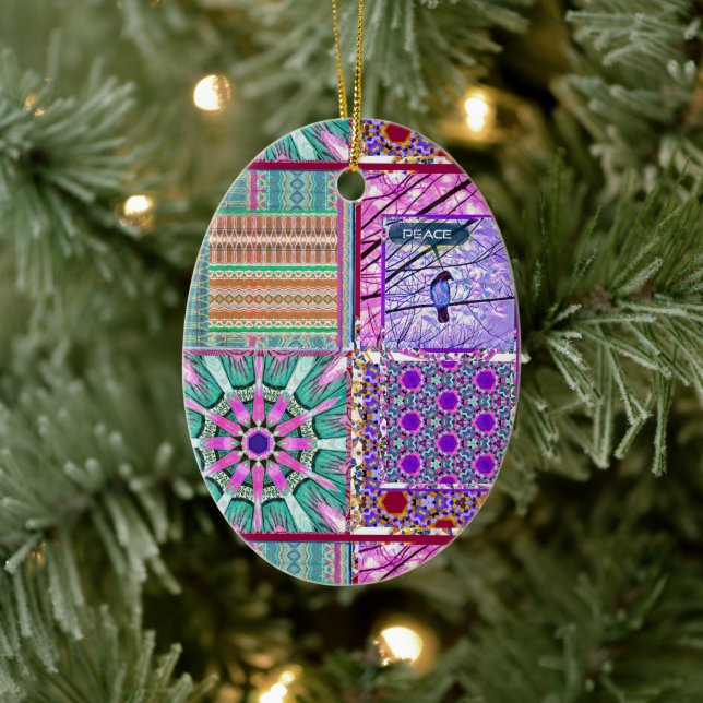 Azulejos Geometric Tiles with Bird of Peace Ceramic Ornament (Tree)