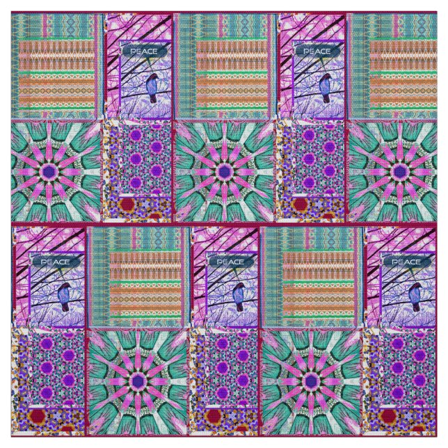 Azulejos Geometric Tiles with Bird of Peace Fabric (Swatch)