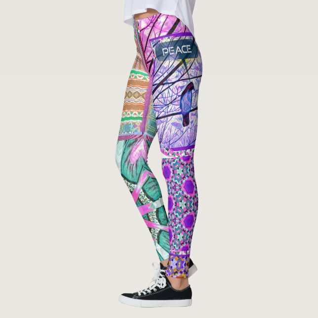 Azulejos Geometric Tiles with Bird of Peace Leggings (Left)