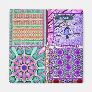 Azulejos Geometric Tiles with Bird of Peace Magnet