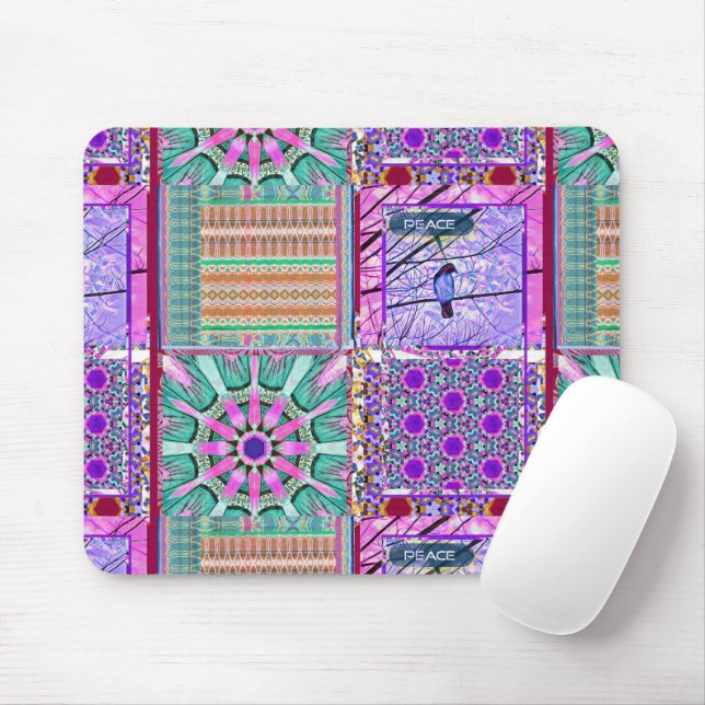Azulejos Geometric Tiles with Bird of Peace Mouse Pad (With Mouse)