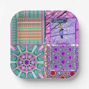 Azulejos Geometric Tiles with Bird of Peace Paper Plates