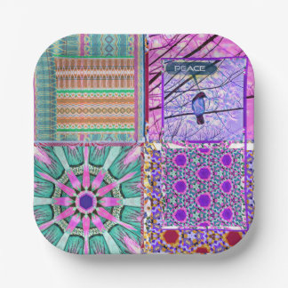 Azulejos Geometric Tiles with Bird of Peace Paper Plates