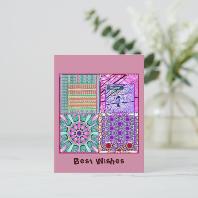 Azulejos Geometric Tiles with Bird of Peace Postcard (Standing Front)