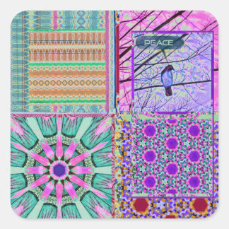Azulejos Geometric Tiles with Bird of Peace Square Sticker