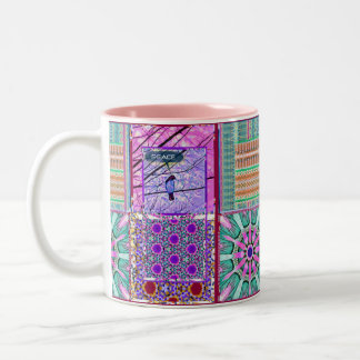 Azulejos Geometric Tiles with Bird of Peace Two-Tone Coffee Mug
