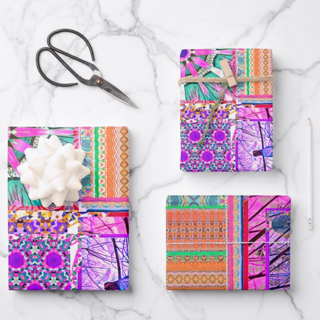 Azulejos Geometric Tiles with Bird of Peace Wrapping Paper Sheets (Front)