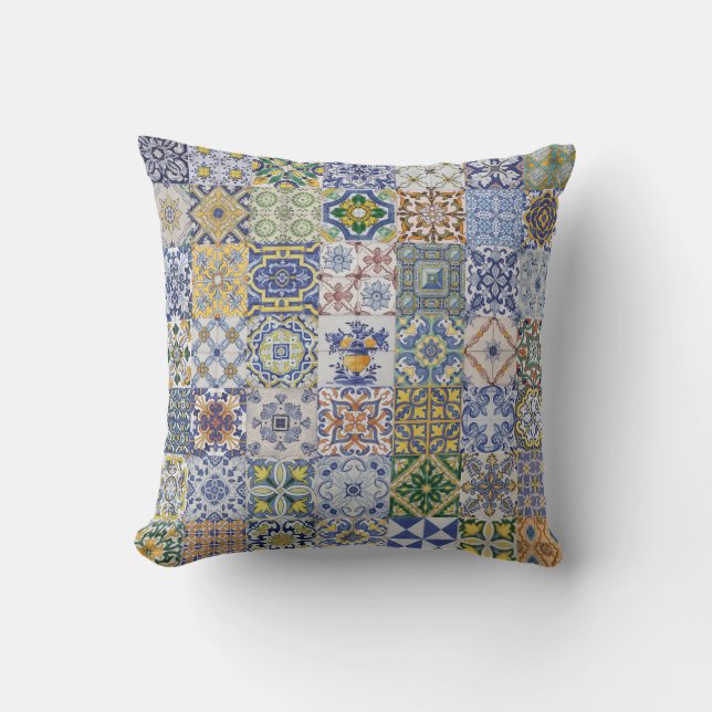 Azulejos Patchwork Throw Pillow (Front)
